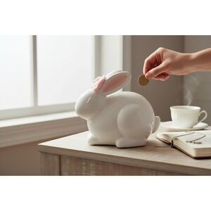 Circo Bunny Piggy Bank Kids OS White Good Ceramic Pink Bow 060021183